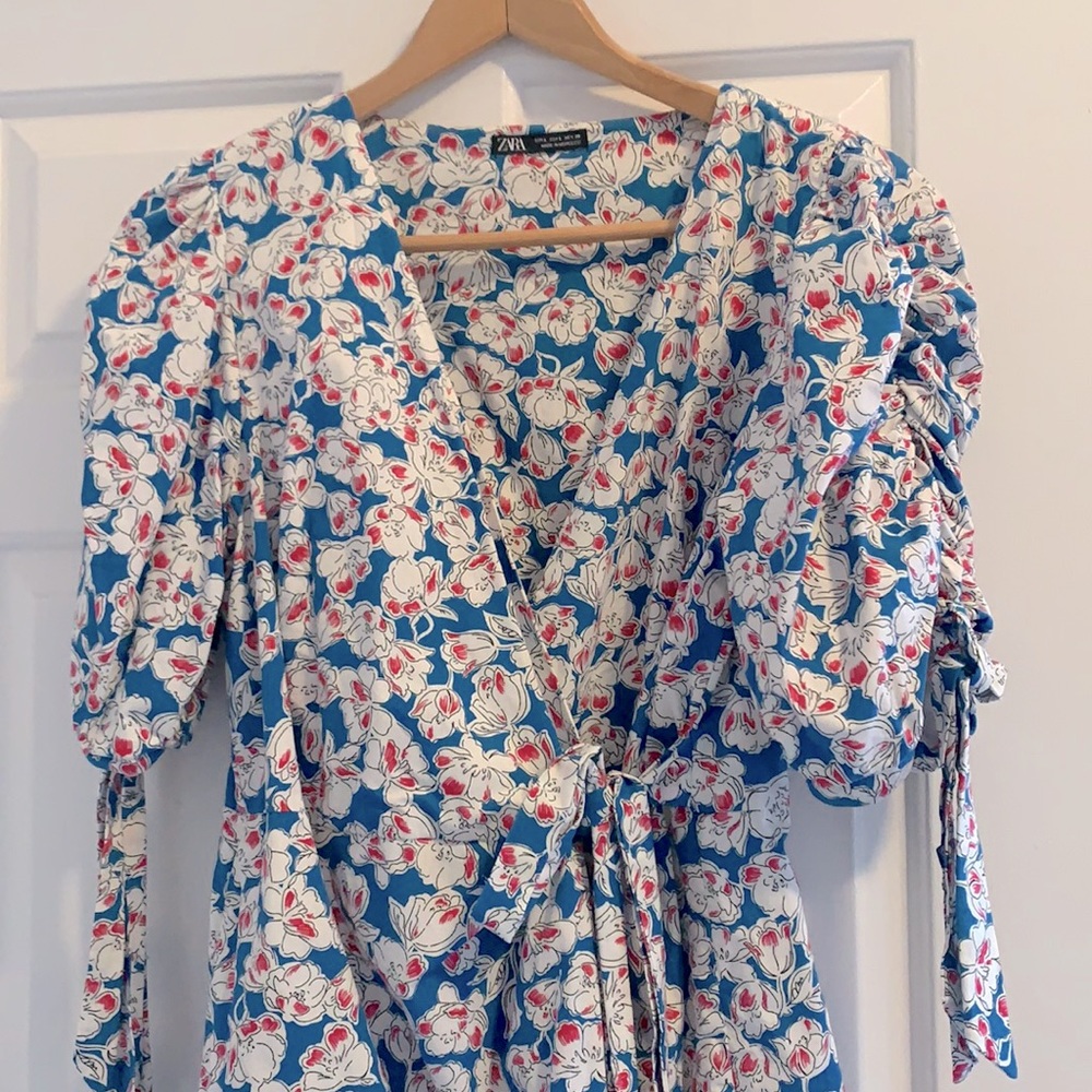 Zara floral wrap dress L
